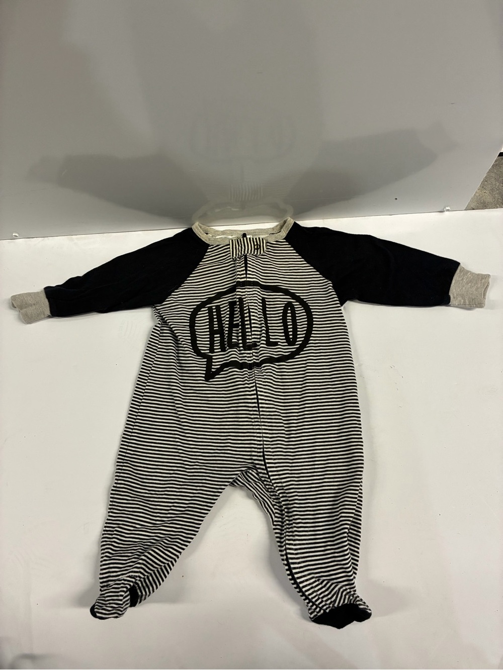 Gerber Black & White Striped 'Hello' Footed One-Piece